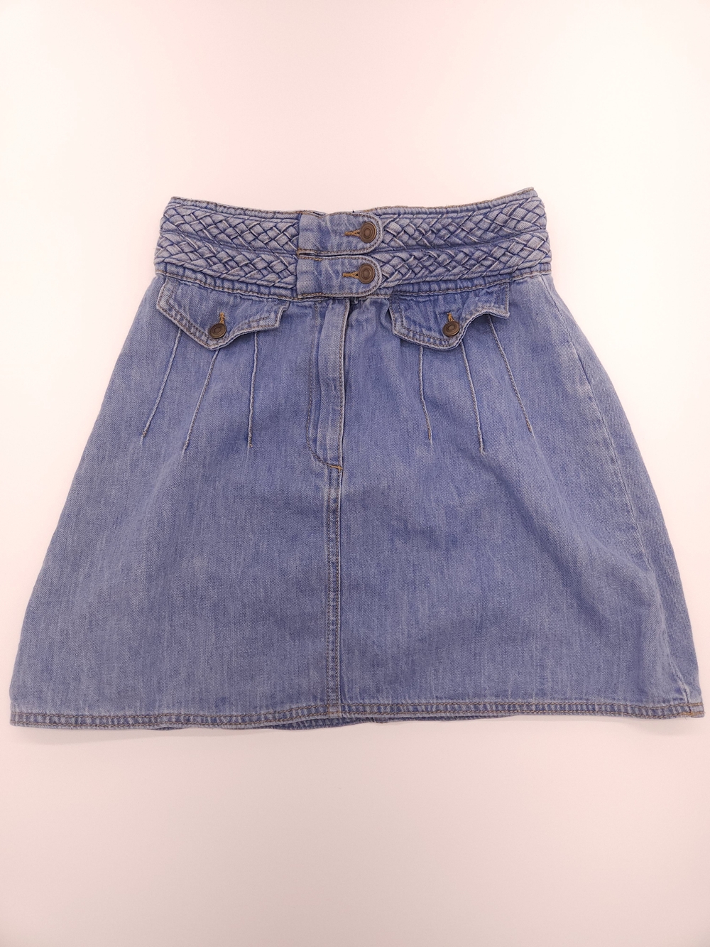 Free People Denim Mini Skirt Women's Size 0 Braided High Waist Light Wash Boho